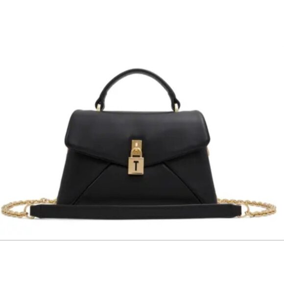 Ted Baker Poppy Small Satchel Crossbody Handbag Lock Black Ocean Nappa Leather - Picture 1 of 13